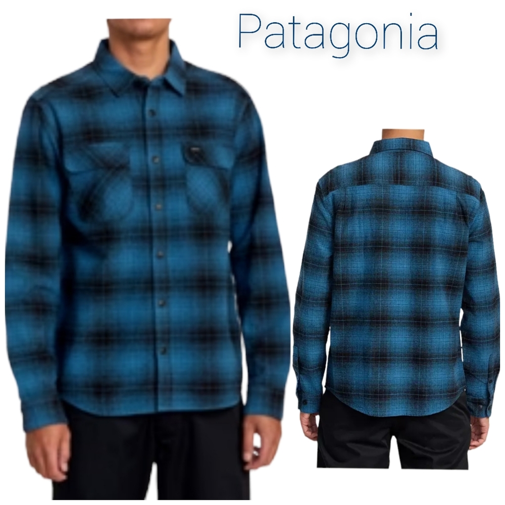 Patagonia Teal Black Plaid Organic Cotton Long Sleeve Button Down Shirt EUC sz M